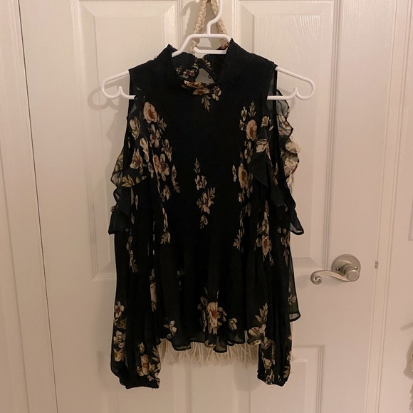 Floral chiffon blouse with puffy sleeves - Picture 1 of 7